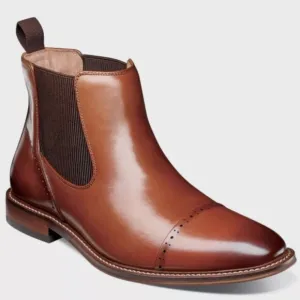 STACY ADAMS Men's Maury Cap Toe Chelsea Boot Cognac Brown Size 10 Memory Foam