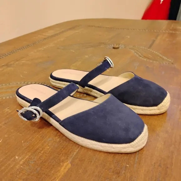 Stuart Weitzman NWOT Crystal Buckle Espadrille Mule Blue Size 10B