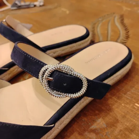 Stuart Weitzman NWOT Crystal Buckle Espadrille Mule Blue Size 10B