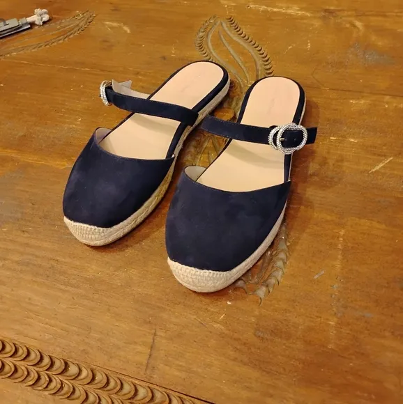 Stuart Weitzman NWOT Crystal Buckle Espadrille Mule Blue Size 10B