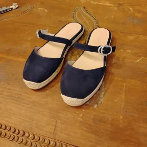 Stuart Weitzman NWOT Crystal Buckle Espadrille Mule Blue Size 10B