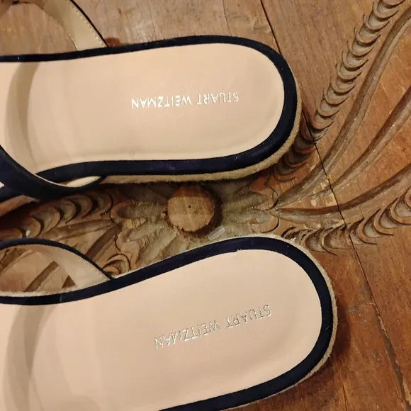 Stuart Weitzman NWOT Crystal Buckle Espadrille Mule Blue Size 10B
