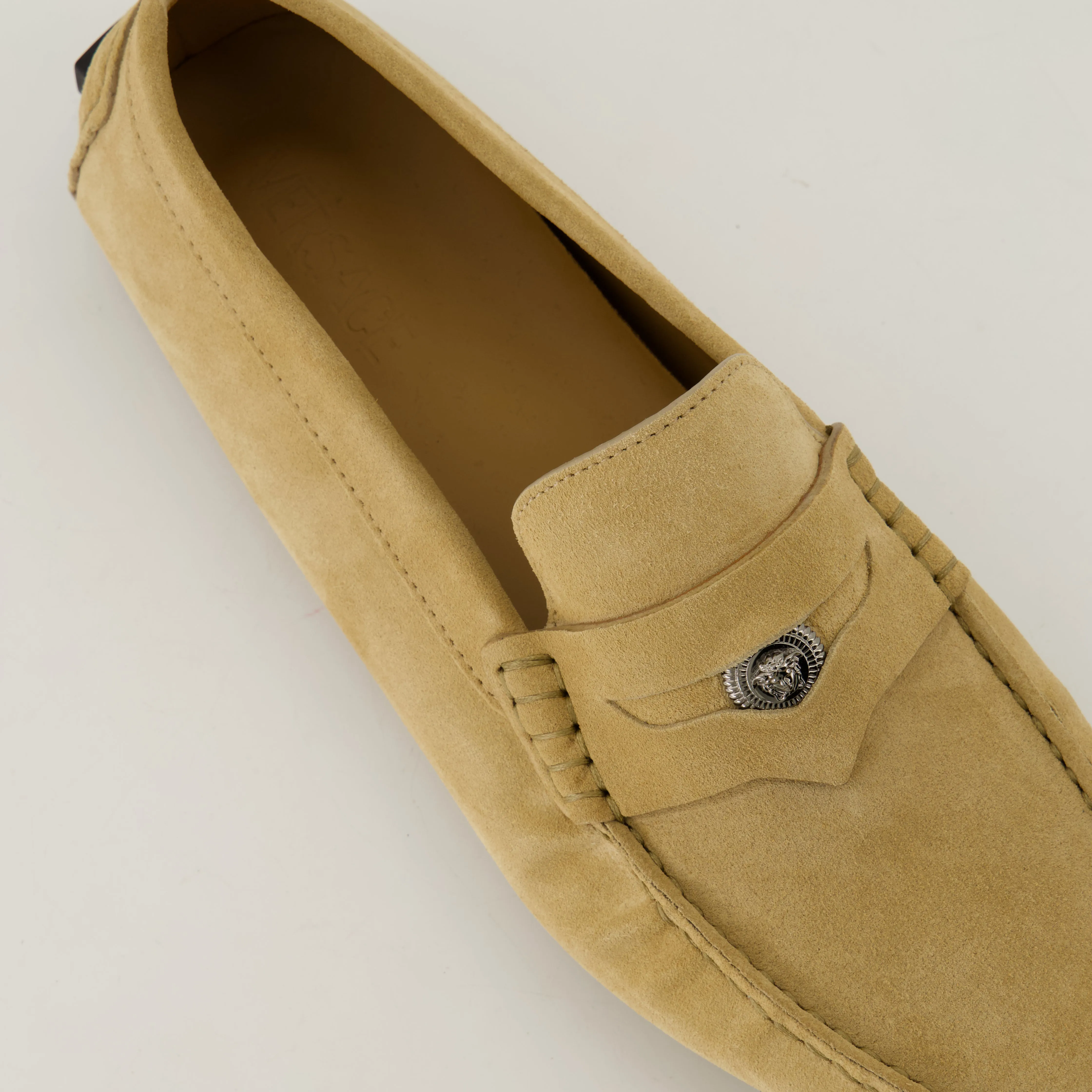 Suede Moccasins with Medusa Detail