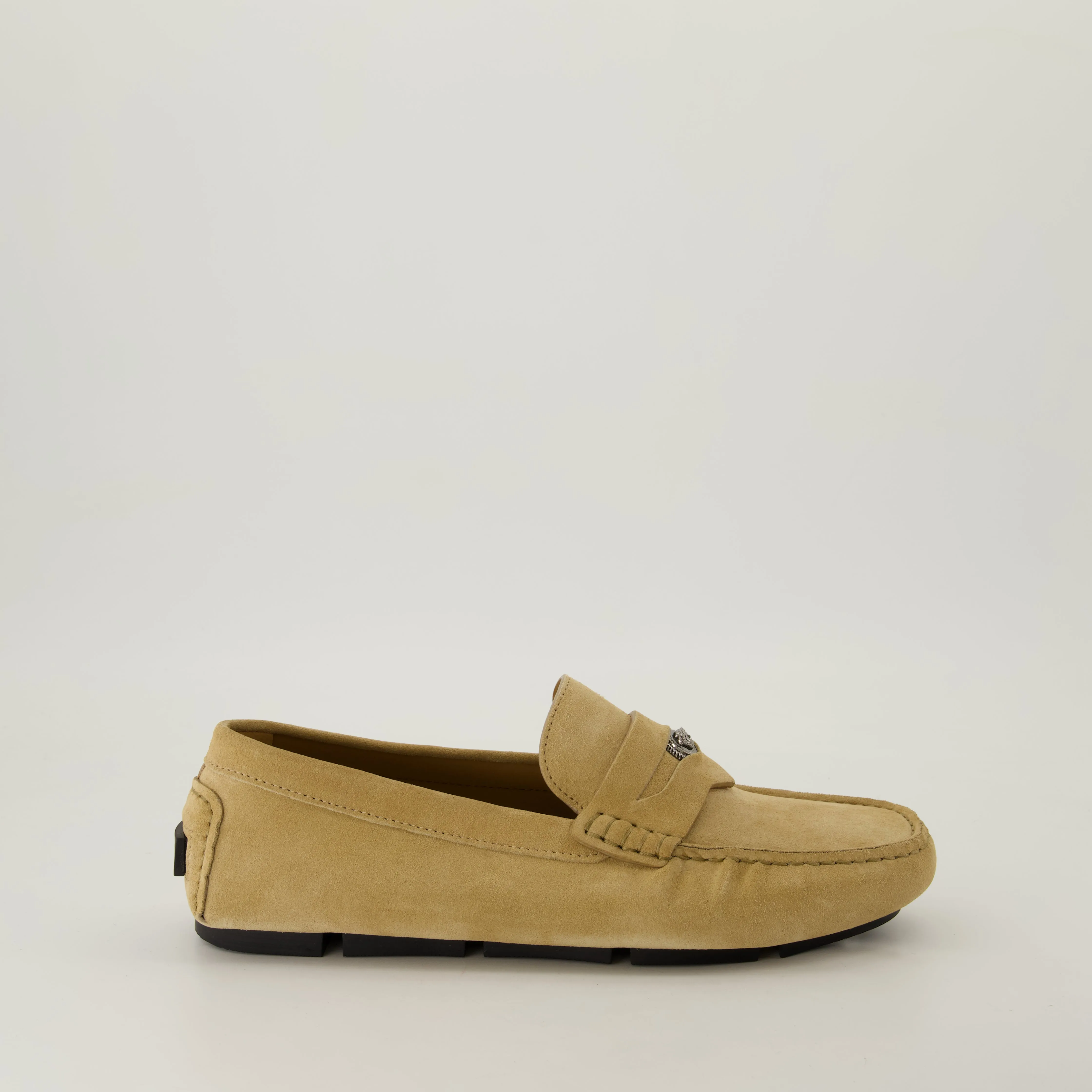 Suede Moccasins with Medusa Detail