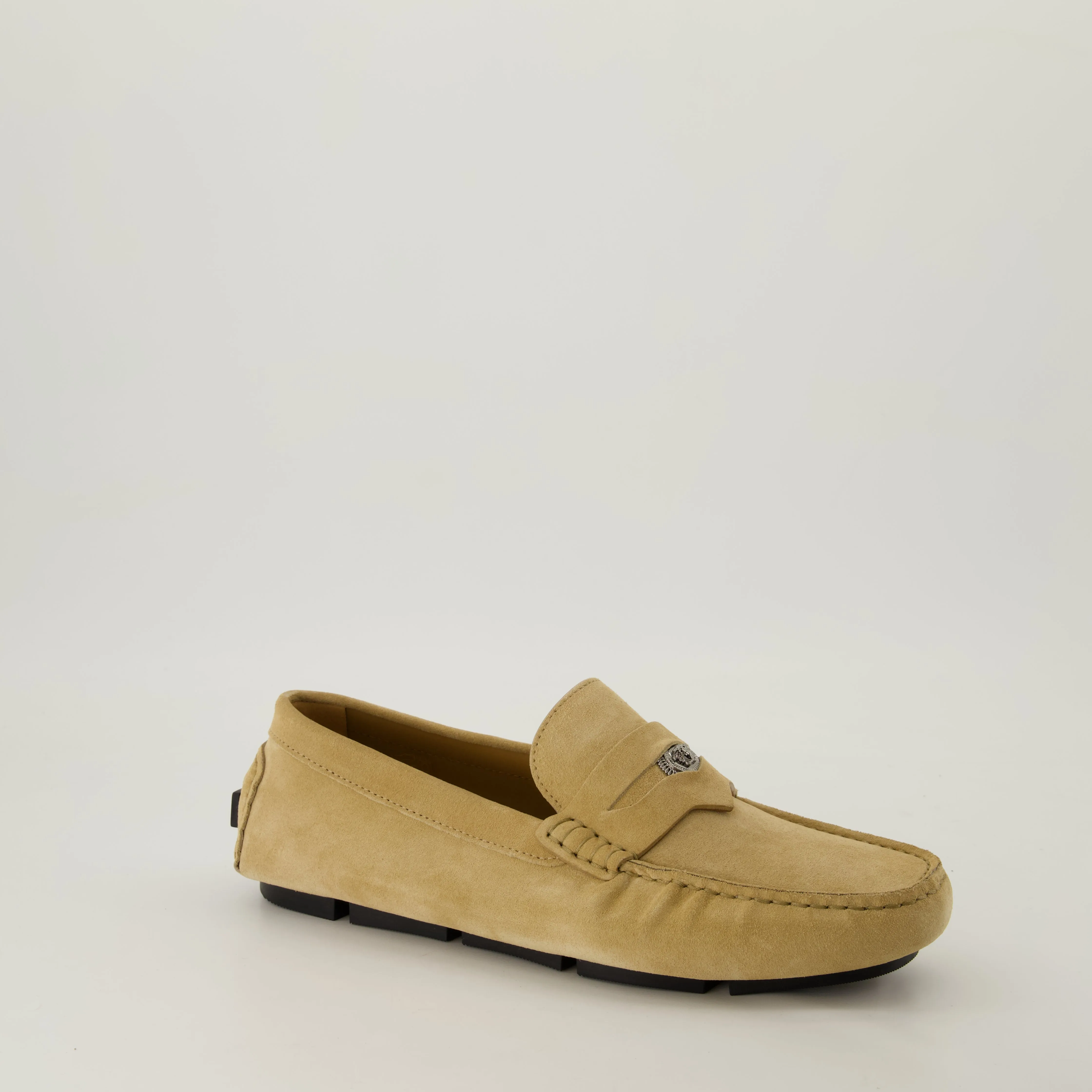 Suede Moccasins with Medusa Detail