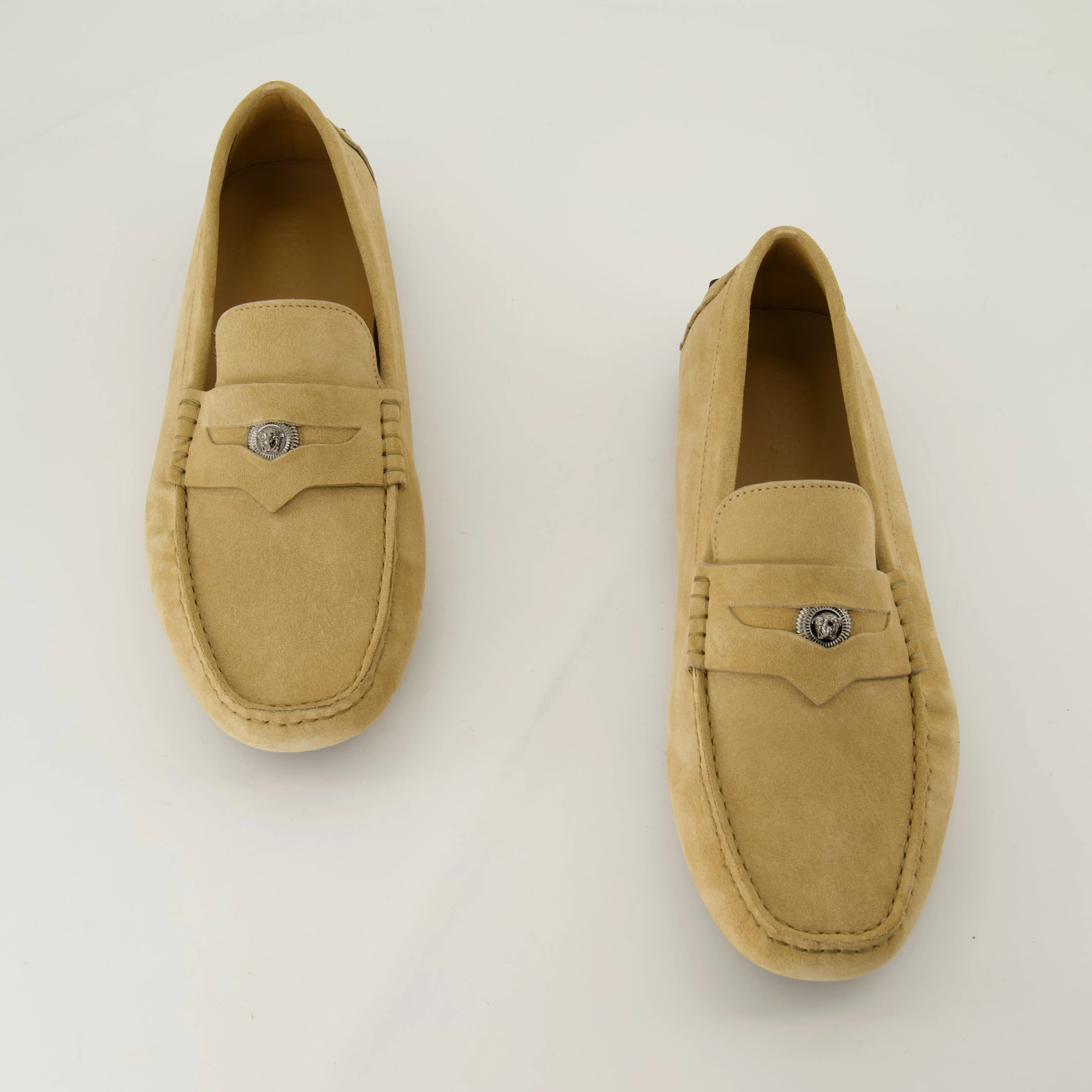 Suede Moccasins with Medusa Detail