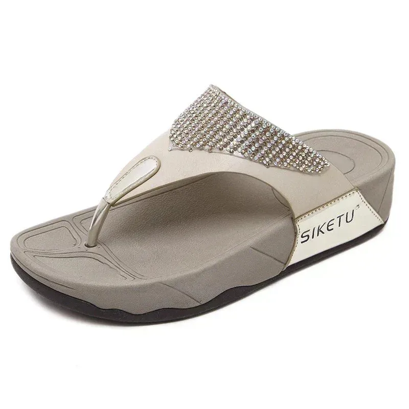 Summer women's rhinestone patterned flip flops