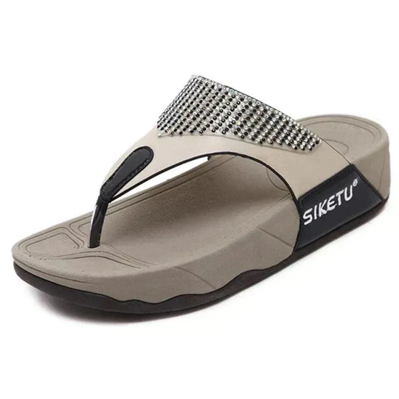 Summer women's rhinestone patterned flip flops