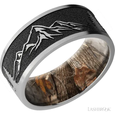 Titanium band with a laser carved Mountain 2 pattern