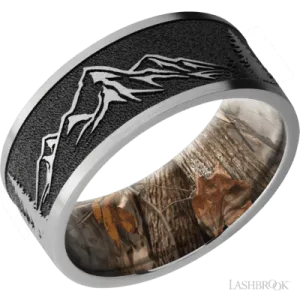Titanium band with a laser carved Mountain 2 pattern