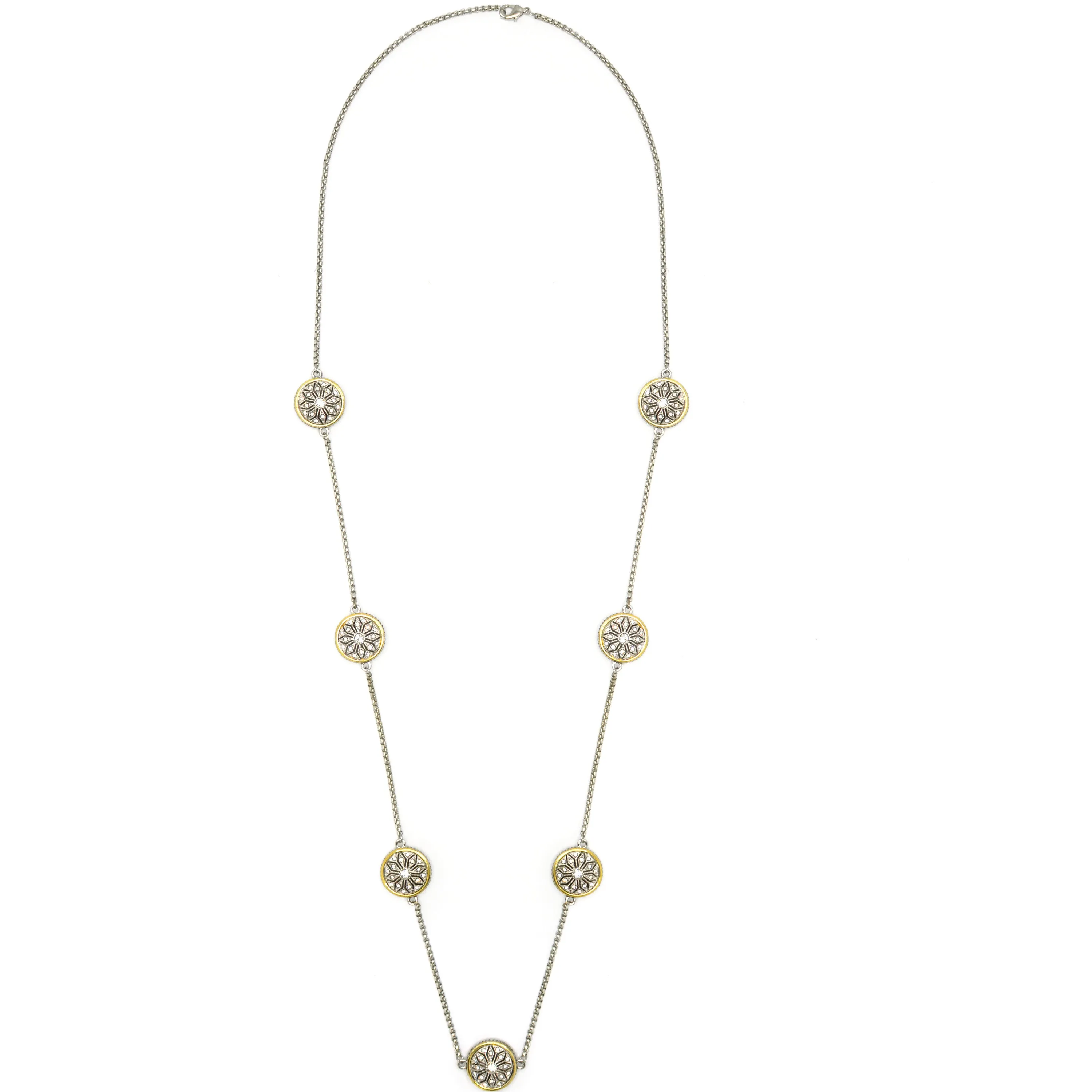 TWO TONE CRYSTAL MARCASITE FINISH 36 INCH LONG REVERSIBLE NECKLACE #62990NK-36(FE17)