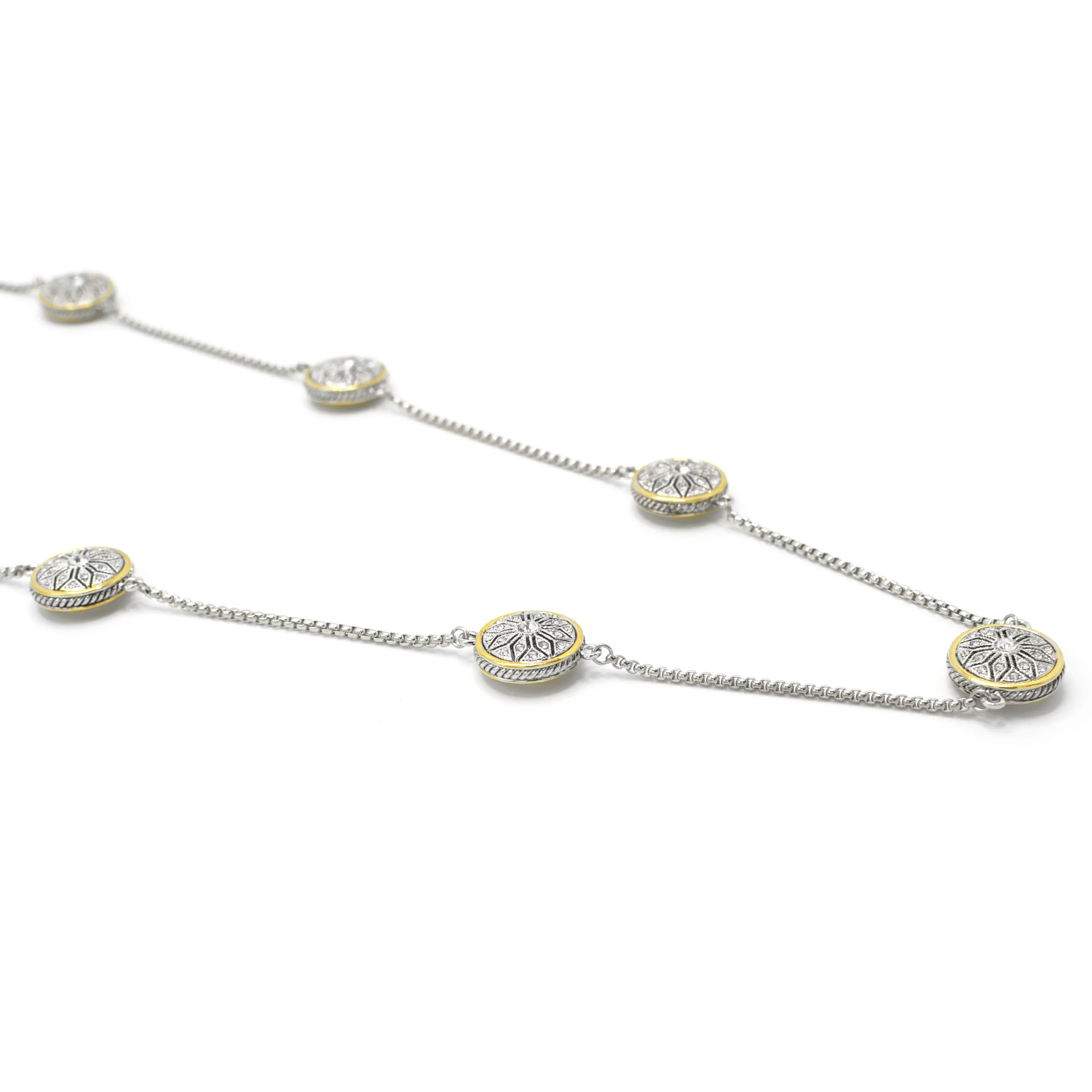 TWO TONE CRYSTAL MARCASITE FINISH 36 INCH LONG REVERSIBLE NECKLACE #62990NK-36(FE17)