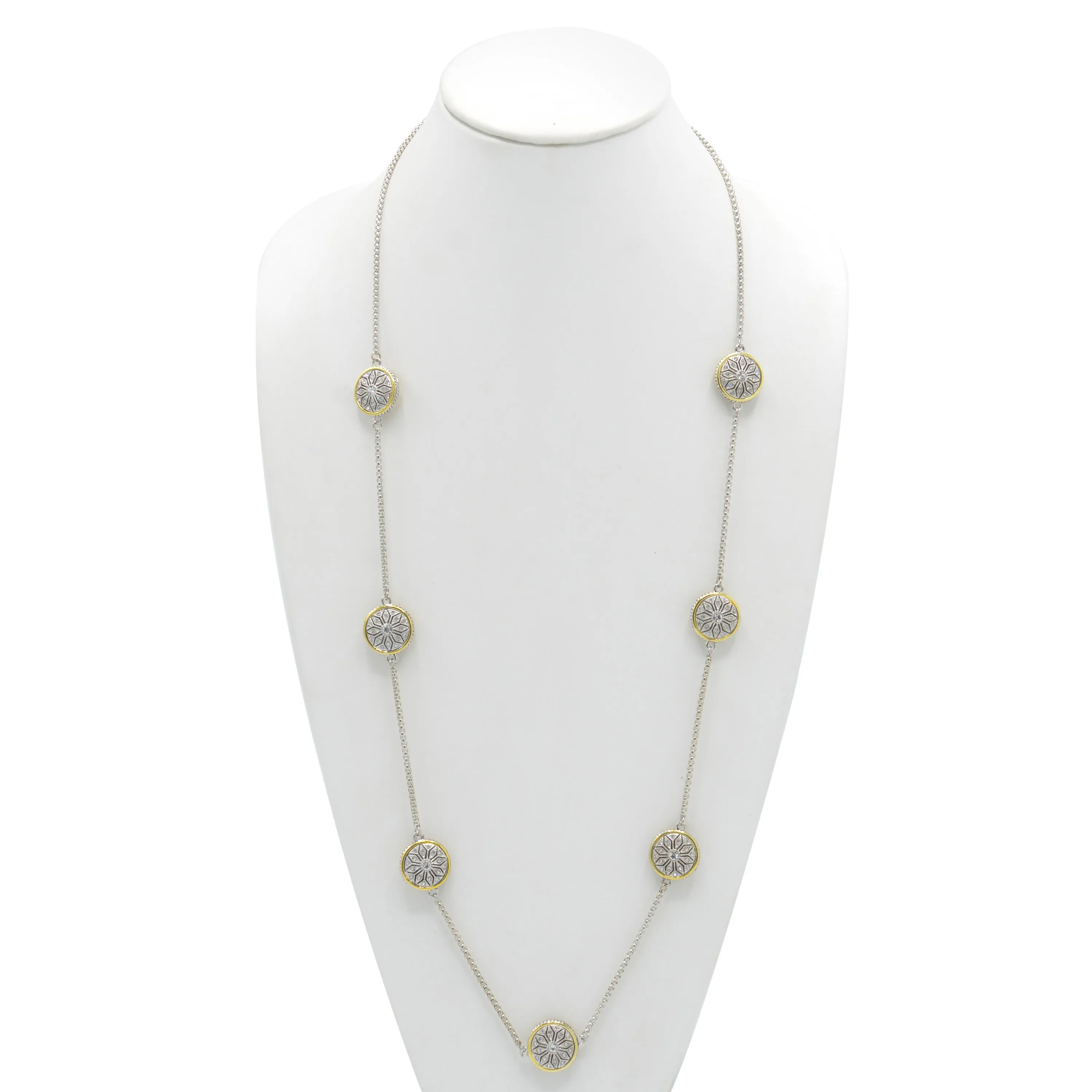 TWO TONE CRYSTAL MARCASITE FINISH 36 INCH LONG REVERSIBLE NECKLACE #62990NK-36(FE17)