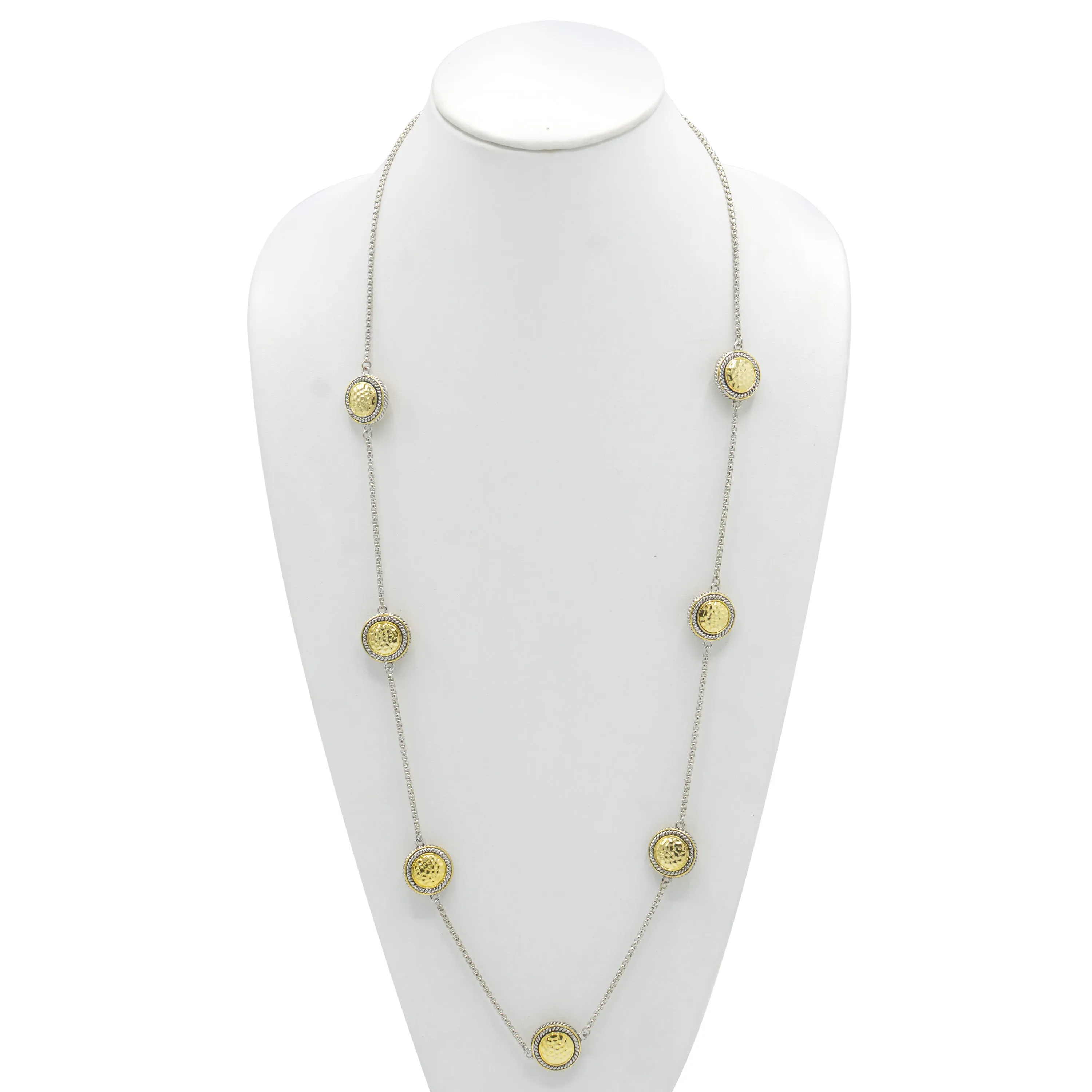 TWO TONE CRYSTAL MARCASITE FINISH 36 INCH LONG REVERSIBLE NECKLACE #62990NK-36(FE17)