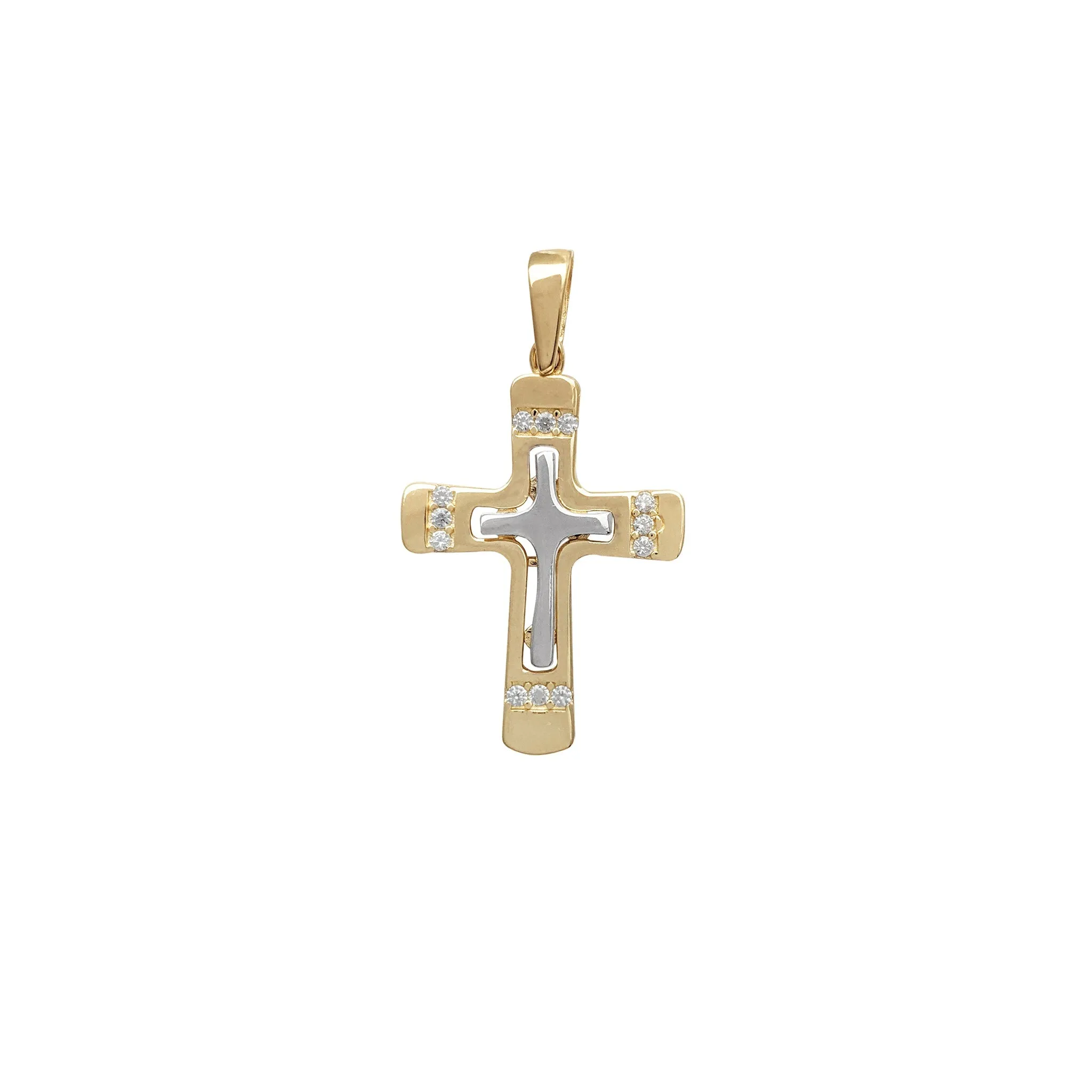 Two-Tone CZ Cross Pendant (14K)