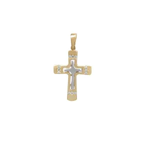 Two-Tone CZ Cross Pendant (14K)
