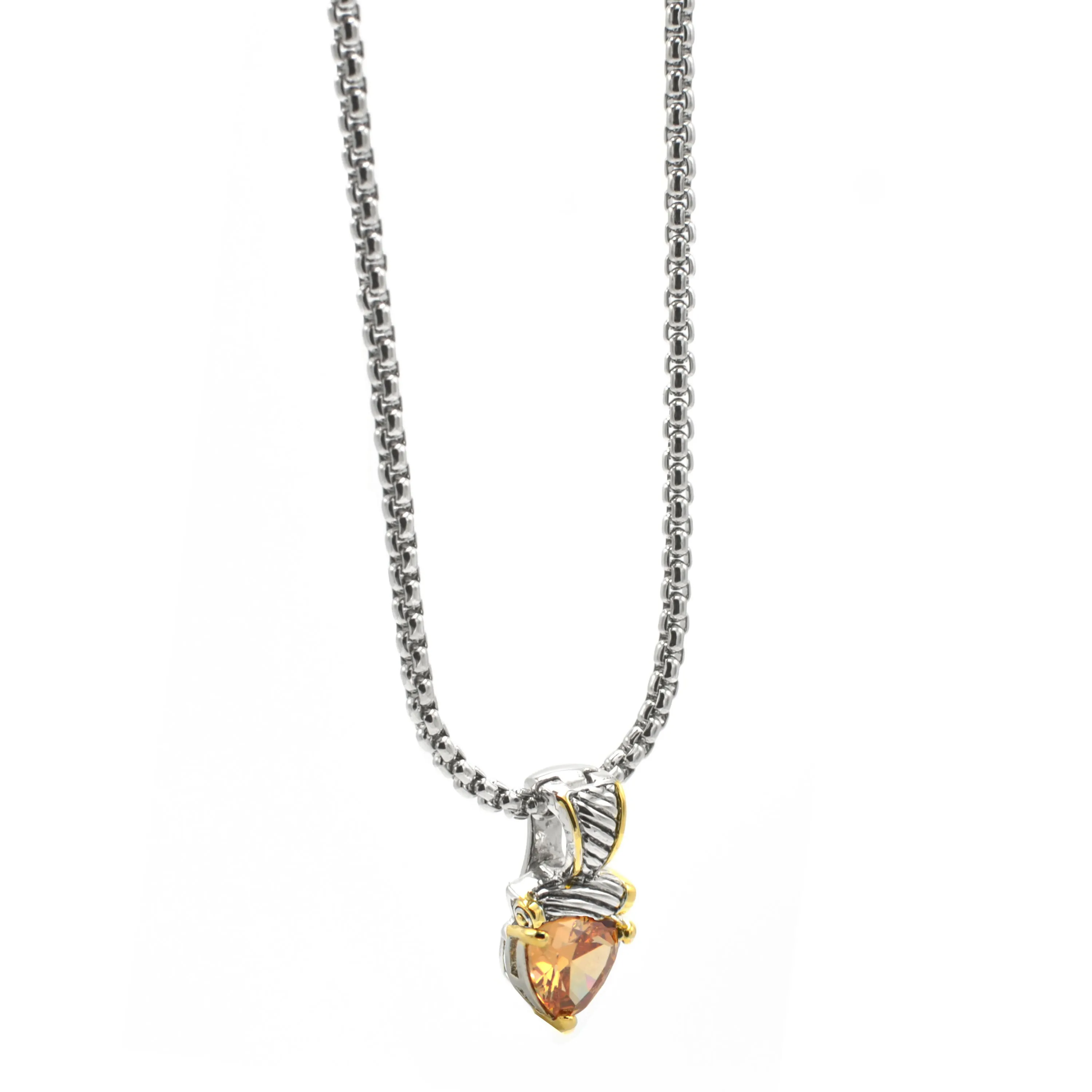 TWO TONE TOPAZ CRYSTAL PENDANT NECKLACE #4112EH-LT.TOPAZ(FD6)