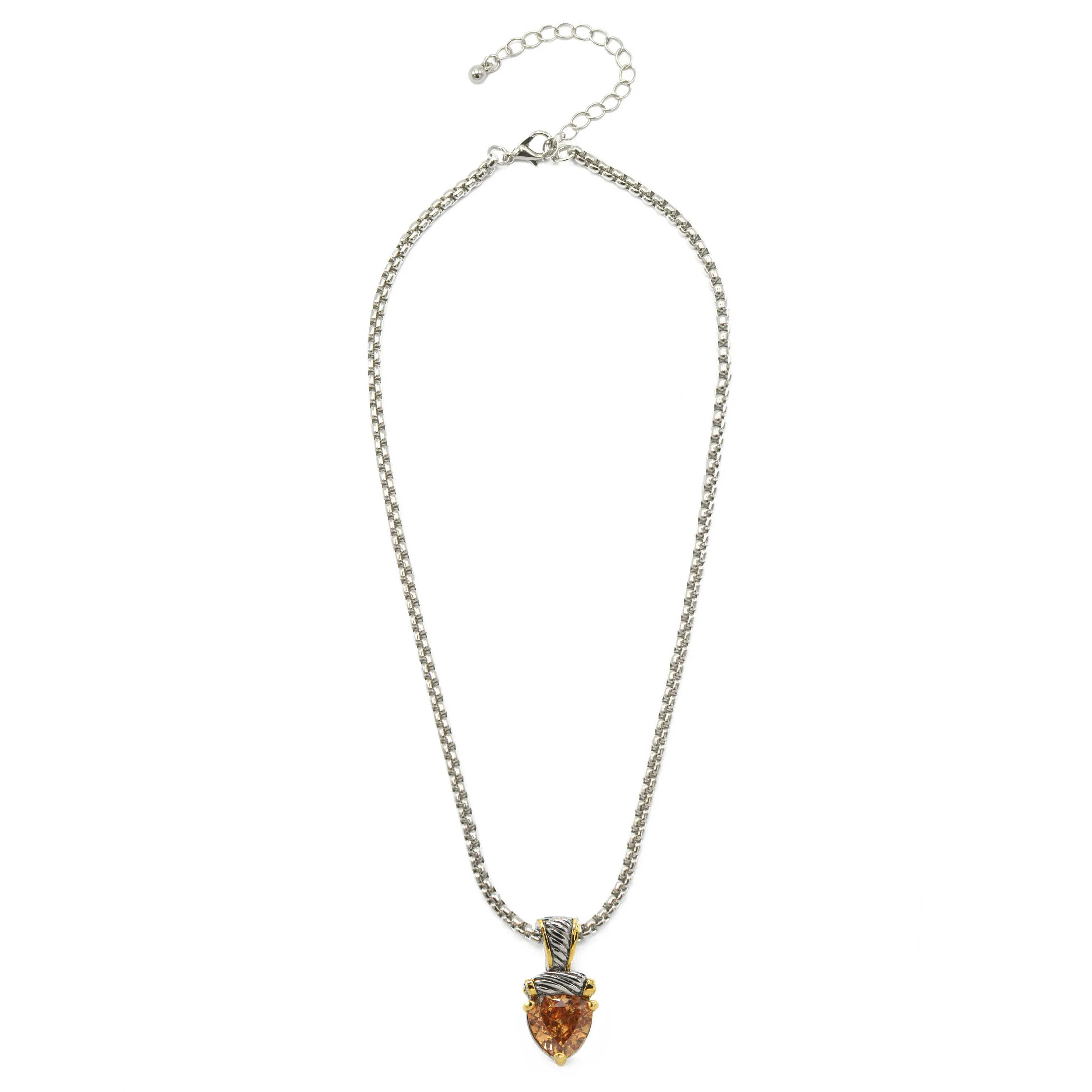 TWO TONE TOPAZ CRYSTAL PENDANT NECKLACE #4112EH-LT.TOPAZ(FD6)