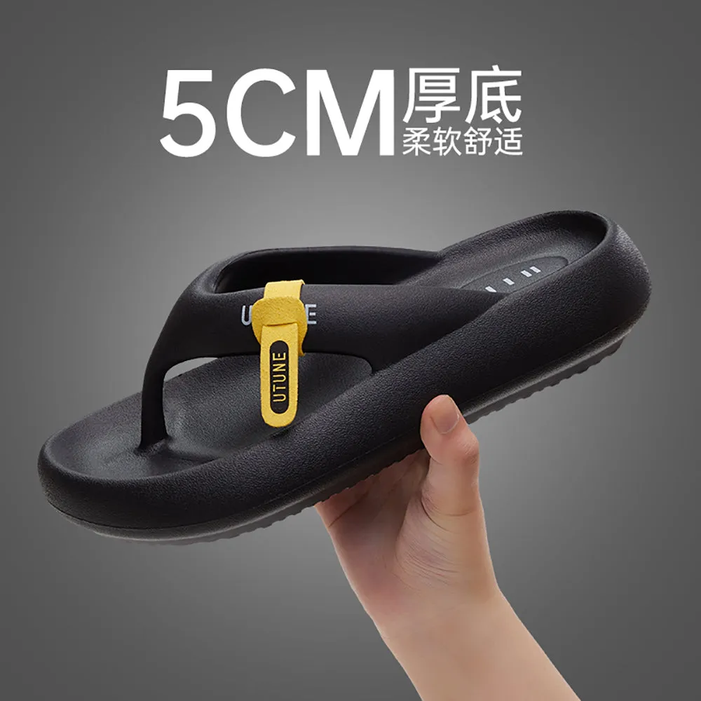 UTUNE Thick-Soled Height-Increasing Flip Flops - Obsidian Black, Size 41-42