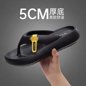 UTUNE Thick-Soled Height-Increasing Flip Flops - Obsidian Black, Size 41-42