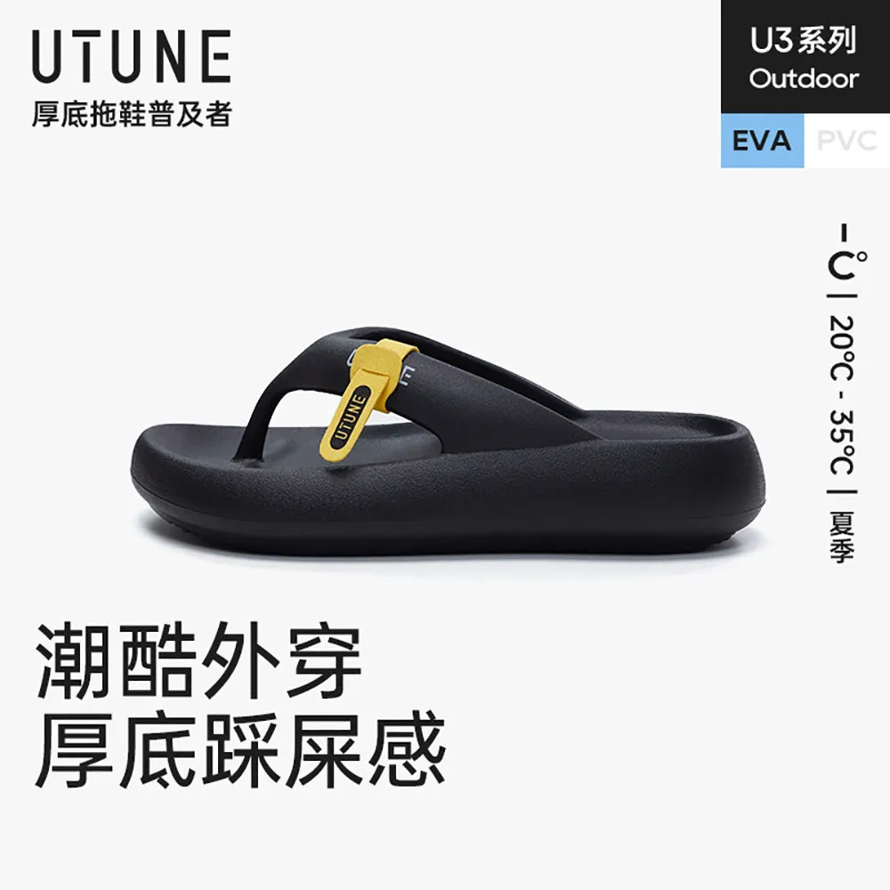 UTUNE Thick-Soled Height-Increasing Flip Flops - Obsidian Black, Size 41-42