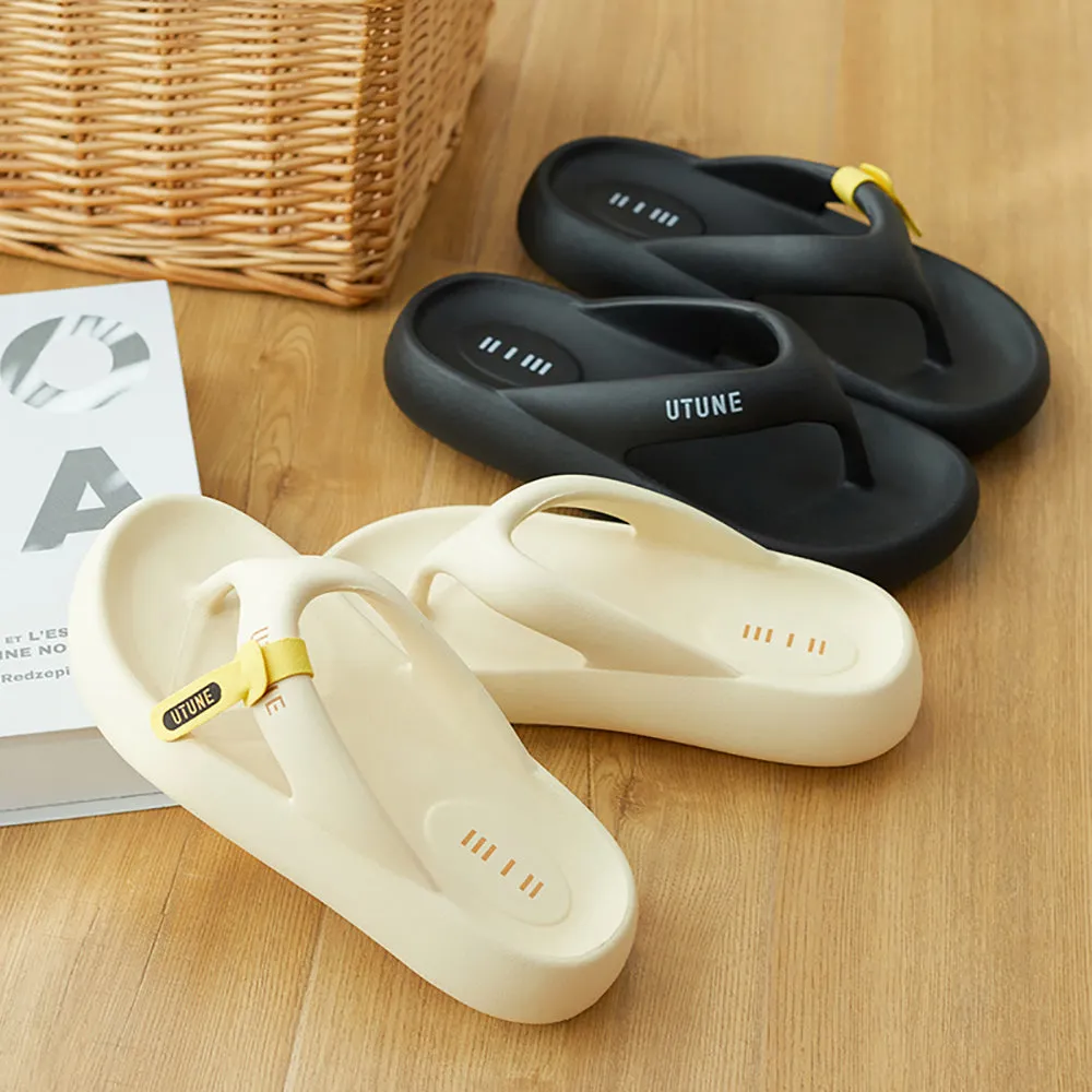 UTUNE Thick-Soled Height-Increasing Flip Flops - Obsidian Black, Size 41-42