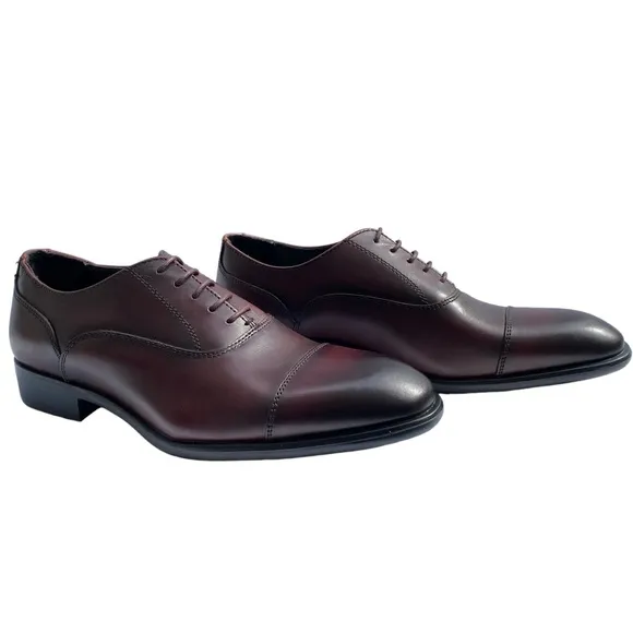 VITTORIO RUSSO 9.5 Irvin Cap Toe Leather Oxford BORDEAUX