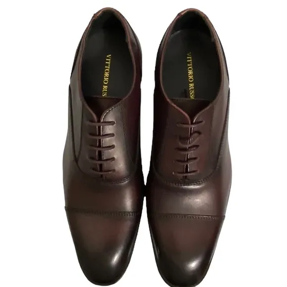 VITTORIO RUSSO 9.5 Irvin Cap Toe Leather Oxford BORDEAUX